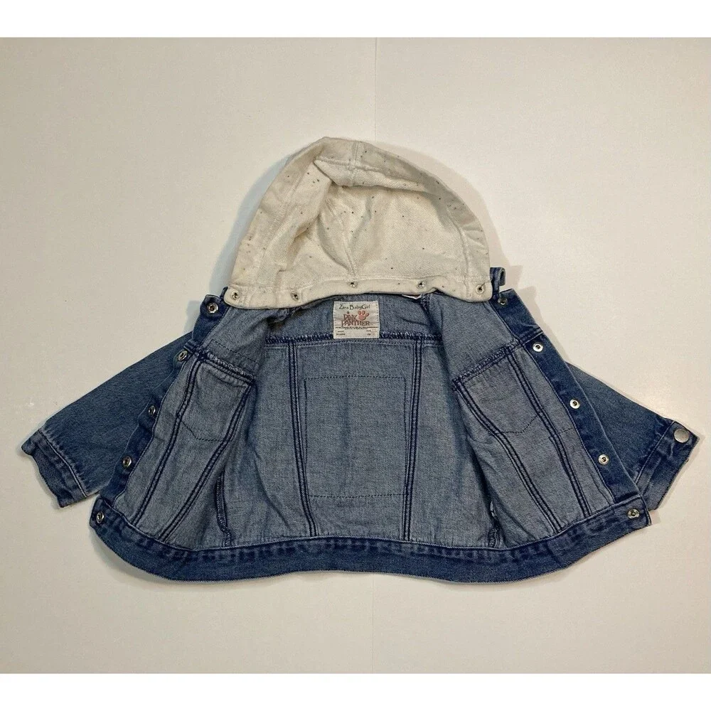 Zara Baby Girl x Pink Panther Terry Hood Love Denim Jacket 9-12m
